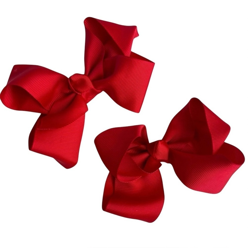 Pair of Red Grosgrain Hair Bows Girls Clips Cheer Pageant Show Bows Set of 2